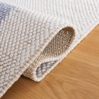Ivory and Light Blue Handmade Wool Flat Woven Area Rug