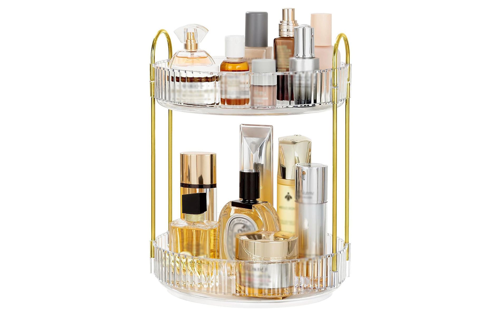 AEELLEEA 360° Rotating Makeup Organizer, 2 Tier Lazy Susan Cosmetic Storage for Vanity, Bathroom Countertop, Skincare & Perfume Holder