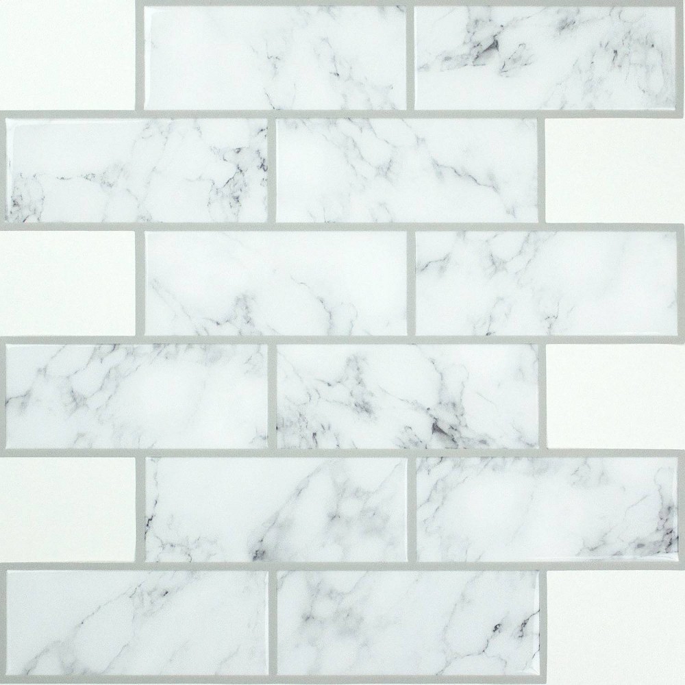 Photos - Wallpaper Roommates Carrara Marble Subway Peel and Stick Backsplash White 