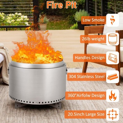 Smokeless Fire Pit, Portable Outdoor Firepit, Stainless Metal Steel Wood Burning Fireplaces with Removable Ash Pan and Poker