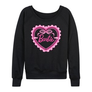 Women's - Barbie - Coquette Heart Lightweight French Terry Wide Neck Long Sleeve Graphic Shirt - 1 of 4