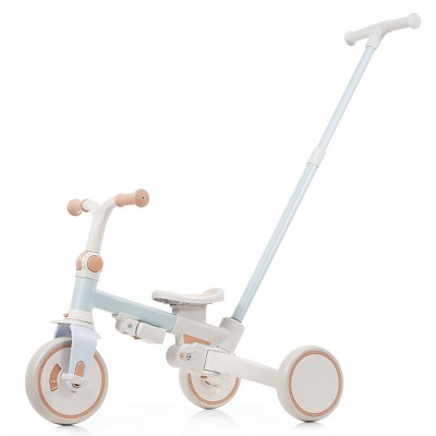 Sillysis 7-in-1 Foldable Baby Tricycle,Toddler Trike with Parent Handle,Canopy,Guardrail & Removable Pedals,Push Bike for Kids 12-72 Months
