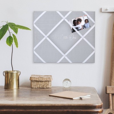 Gray and White Linen Memo Photo Board with Ribbon