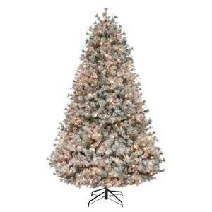 Puleo 7.5' Pre-Lit Flocked Idaho Spruce Artificial Christmas Tree - 1 of 4