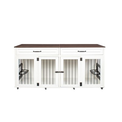 LAOTIES Heavy Duty Wooden Dog Crate,Large Indoor Dog Kennel with Double Doors And Storage,Modern Dog House for Medium And Large Dogs