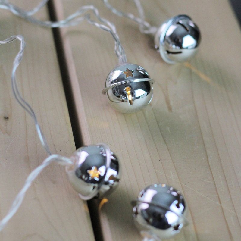 Northlight 8ct Battery Operated LED Jingle Bell Novelty Christmas Lights Silver - Clear Wire, 3 of 4