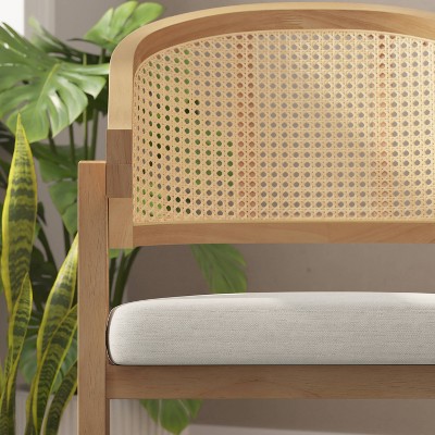 Natural Cane Rattan Dining and Accent Chair with Upholstered Seat