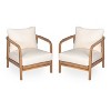 KTMBDW 28" Patio Lounge Chair with Woven Backrest and Comfy Cushions, Wood Curved Armrests Chair for Patio or GardenI - 3 of 4