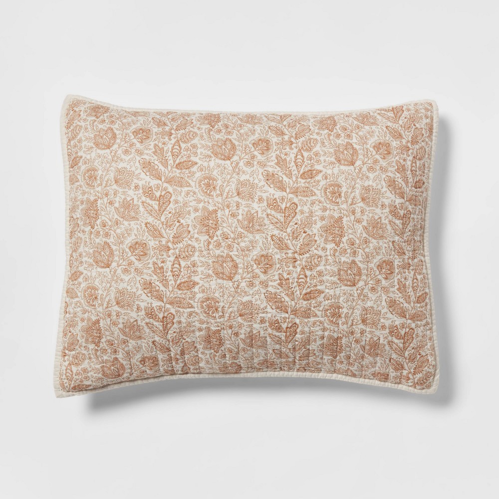 Standard Printed Voile Tonal Floral Quilt Sham Ivory/Camel - Threshold™: OEKO-TEX Certified, Machine Washable