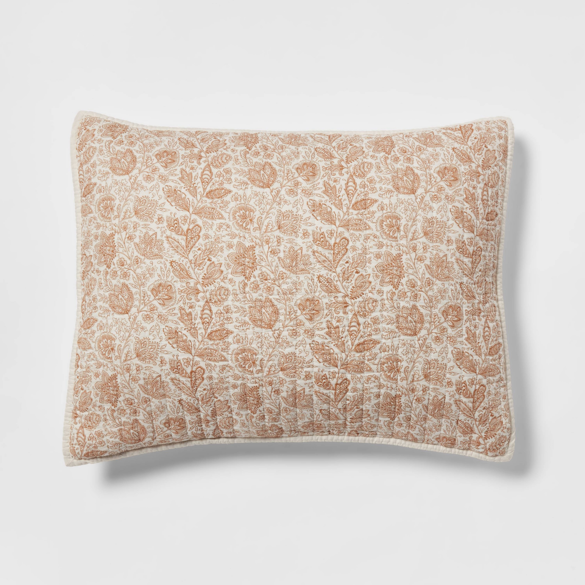 Standard Printed Voile Tonal Floral Quilt Sham Ivory/Camel - Threshold™