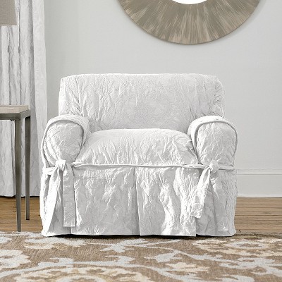 White Matelasse Damask Chair - Sure Fit