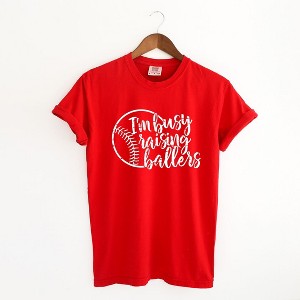 Simply Sage Market Women's I'm Busy Raising Ballers Short Sleeve Garment Dyed Tee - 1 of 4