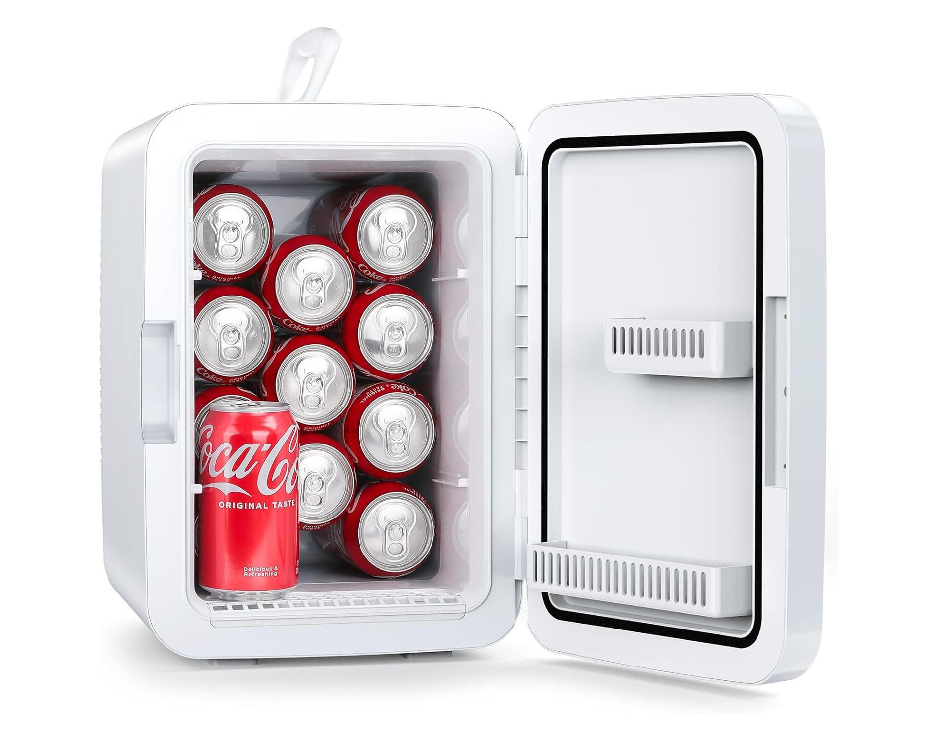 ZAFRO Compact 10L Mini Fridge - 15 Can Portable Cooler & Warmer for Bedroom, Dorm, Car,AC/DC Power, Perfect for Food, Skincare & Cosmetics,White.