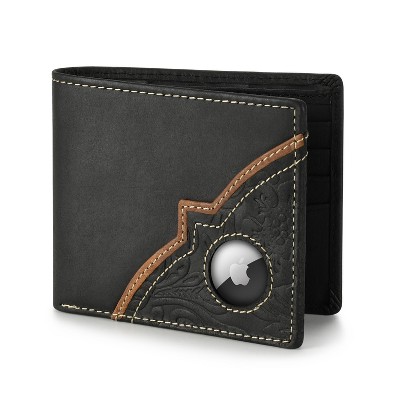 Wrangler Men's RFID Trifold Genuine Leather Wallet with AirTag Holder Window