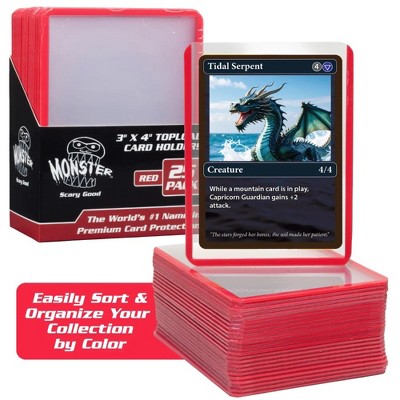 Monster Top Loaders for Trading Cards - 25, 3x4" Clear Hard Plastic Protector w Red Border- Compatible w Yugioh, Sports & More