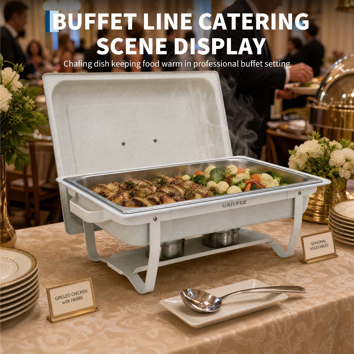 Chafing Dish Buffet Set, Rectangle Catering Warmer Server - thumbnail 2