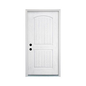36 in. x 80 in.2-Panel Plank Arch Top Right Hand Inswing Primed Smooth Fiberglass Knock Down White Front Exterior Door with Door Jamb - 1 of 4
