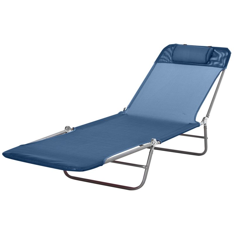 Outsunny Foldable Outdoor Chaise Lounge Chair, 6-Level Reclining Camping Tanning Chair with Breathable Mesh Fabric and Headrest, 4 of 7