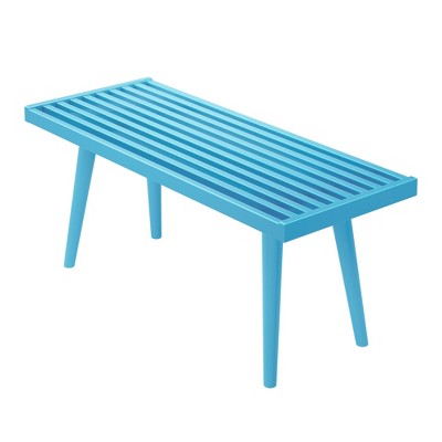 Teal Mid-Century Modern Pine and Birch Entryway Bench