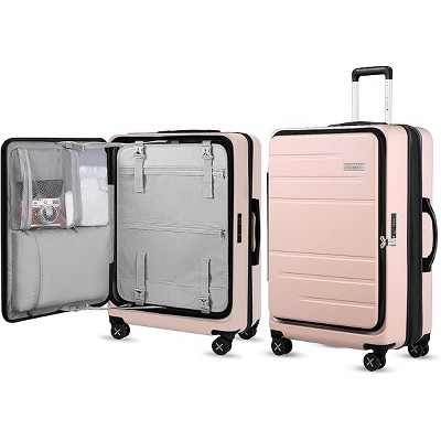LUGGEX 28 Inch Luggage with Spinner Wheels, Expandable PC Hard Shell Checked Suitcase with Front Opening, Lightweight, Checked Large 28 Inch, Pink