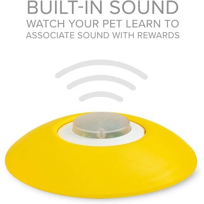 Yellow and White Dog Treat Dispenser with Remote Button