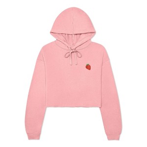 Dalix Strawberry Embroidered Fleece Cropped Hoodie Cold Fall Winter Women - 1 of 4