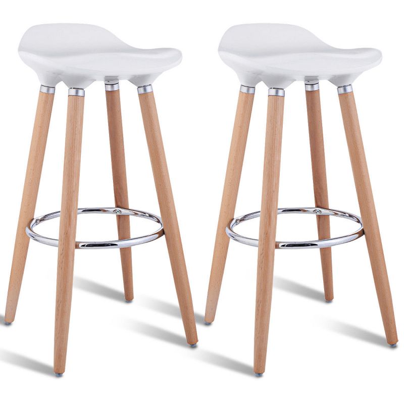 Costway Set of 2 ABS Bar Stool Breakfast Barstool W/ Wooden Legs Kitchen Furniture White Backless, 1 of 11