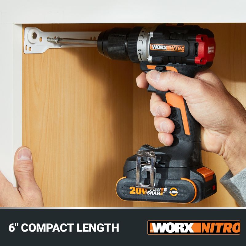 Worx Nitro WX130L.9 20V Compact Brushless 1/2” Drill/Driver (No Battery and Charger Included - Tool Only), 2 of 10