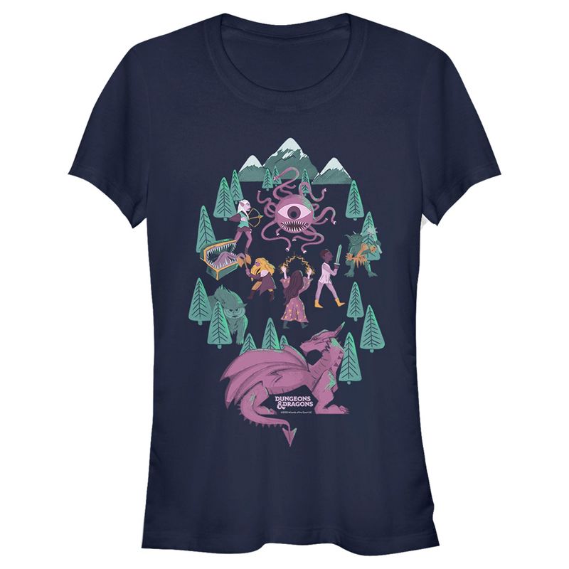 Juniors Womens Dungeons & Dragons Let The Adventure Begin, Watch Out For Monsters T-Shirt, 1 of 5