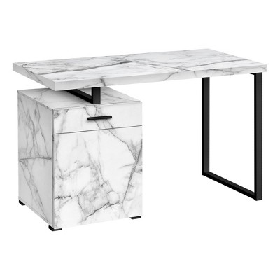 Monarch Specialties Computer Desk Home Office Laptop Left Right Set-Up Storage Drawers  Metal Laminate White Marble Look Black Contemporary Modern