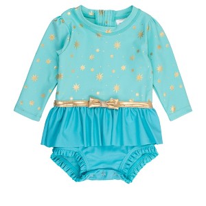 RuffleButts Baby Girls UPF50+ Princess Long Sleeve Bow Skirted One Piece Swimsuit - 1 of 4