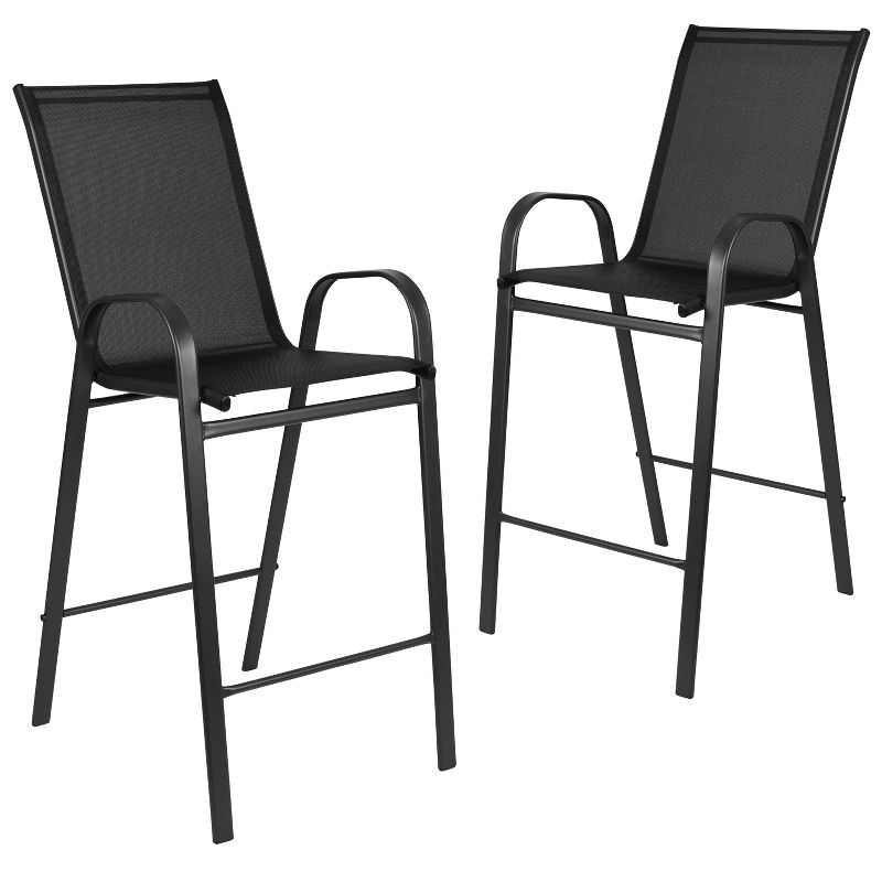Merrick Lane Set of 2 Manado Series Metal Bar Height Patio Chairs with Black Flex Comfort Material, 1 of 15