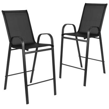 Emma and Oliver 2 Pack Black Outdoor Barstool with Flex Comfort Material and Metal Frame