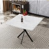 38.60"Square Dining Table Set, Mid Century Modern Square Dining Table for 4 Person, Faux Marble Tabletop, Iron Legs,White+Blue - 3 of 4