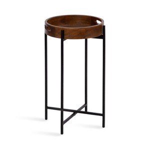 Kate and Laurel Smita Round Tray Table, 14x14x24, Walnut Brown - 1 of 4