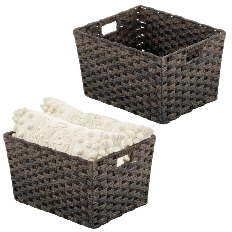 mDesign Wide Rectangular Woven Home Storage Basket Bin, 2 Pack, 1 of 8