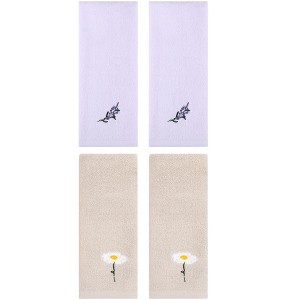 REGALWOVEN 4 Pcs Cotton Soft Absorbent Floral Pattern Hand Towel - 1 of 4