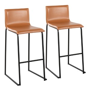 Faux Leather Padded Contemporary Barstool with Metal Base and Built-In Footrest for Kitchen Island or Home Bar, Set of 2 - 1 of 4