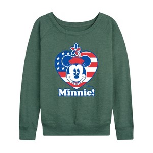 Women's - Disney - Minnie Flag Heart Lightweight French Terry Wide Neck Long Sleeve Shirt - 1 of 4