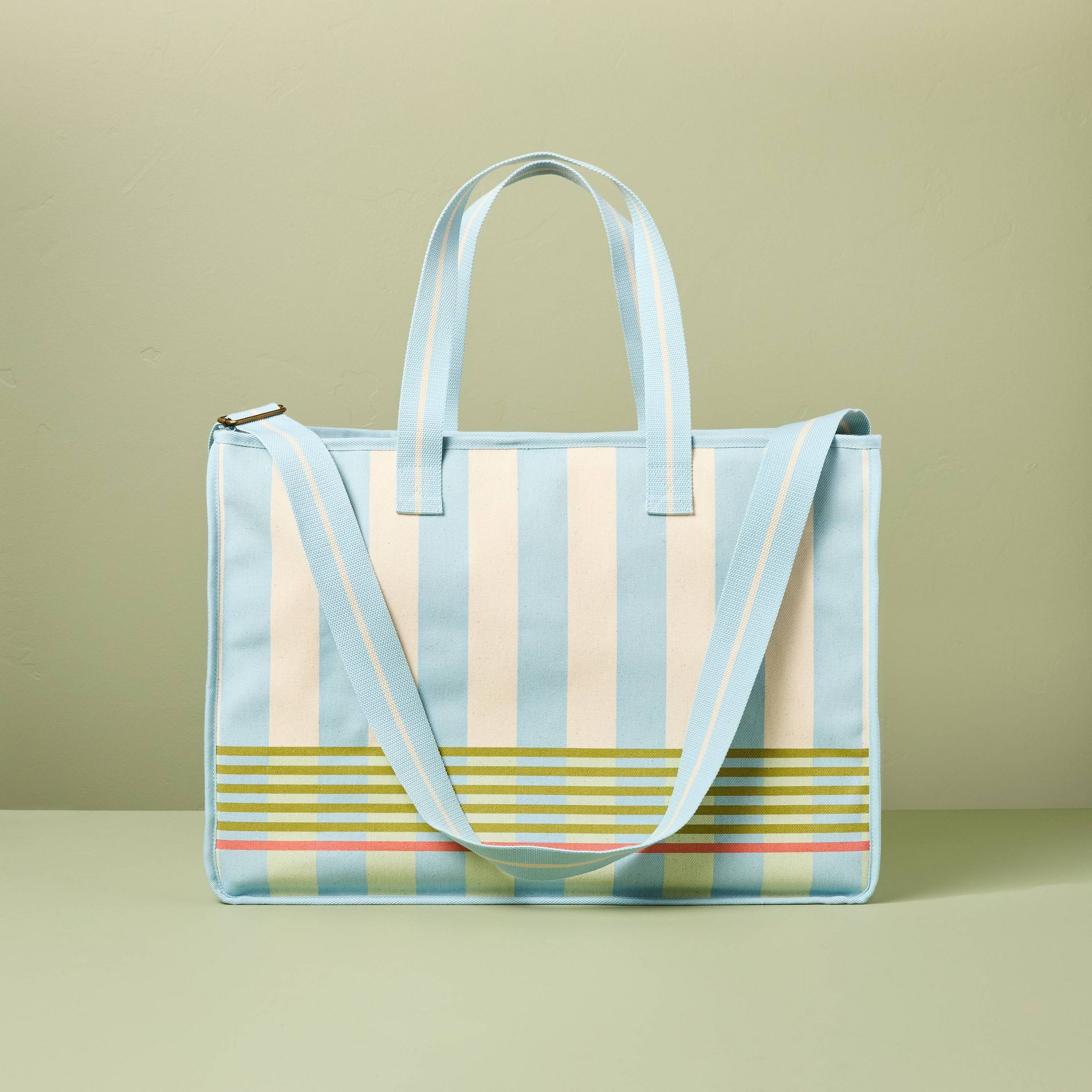 Cross Stripe Carry-All Tote Blue/Green/Natural - Hearth & Hand™ with Magnolia