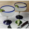Dos Sueños Mexican Hand Blown Margarita Glasses - Blue Rim - 16oz - Set of 2 - 3 of 4