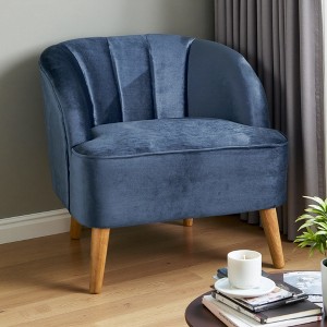 27.5" Upholstered Leather Club Chair with Walnut Birch Legs - 1 of 4