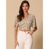 INSPIRE CHIC Women's Floral Flare Short Sleeve V Neck Summer Smocked Crop Tops - 3 of 4