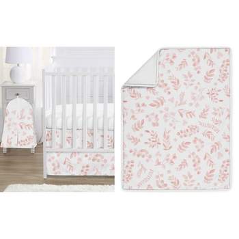 Sweet Jojo Designs Girl Baby Crib Bedding Set - Botanical Pink and White 4pc