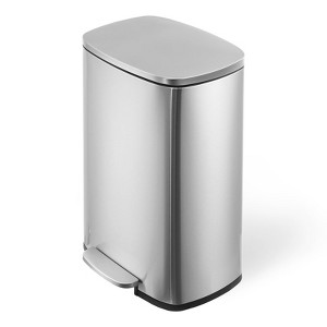 Kitchen Trash Can, Smudge Resistant Rectangular Garbage Can with Soft-Close Foot Pedal, Brushed Stainless Steel, 50 Liter/13 Gallon - 1 of 4