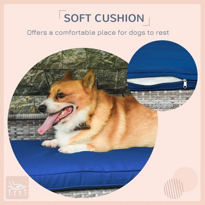 Medium Dark Blue Rattan Elevated Outdoor Dog Bed with Canopy