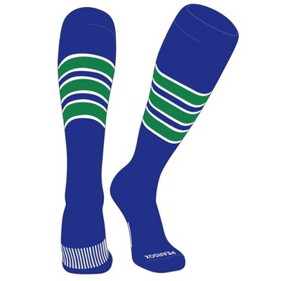 PEAR SOX Striped OTC Baseball, Softball, Football Socks (C) Royal Blue, White, Kelly Green