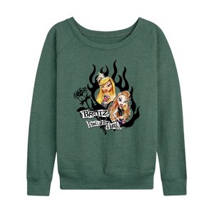 Women's - Bratz - Hearts & Flames in a Frame Lightweight French Terry Wide Neck Long Sleeve Shirt - 1 of 4