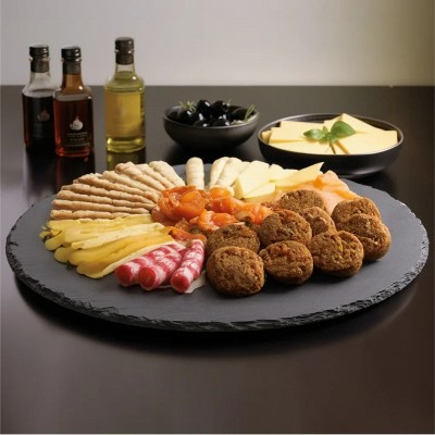 LunaLulinlk Slate Lazy Susan Serving Platter - 13" (33cm) Rotating Turntable Tray Board - Rotating Server