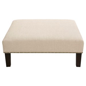Nail Button Cocktail Ottoman in Linen Talc - Skyline Furniture , Off White